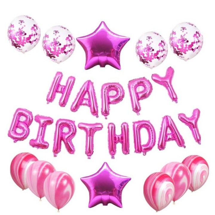 Комплект от 25 балона Happy Birthday, латекс, алуминиево фолио, червени