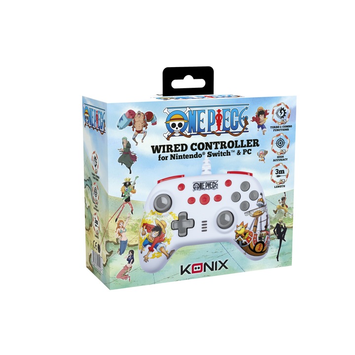 Konix One Piece Nintendo Switch/PC kompatibilis fehér vezetékes kontroller