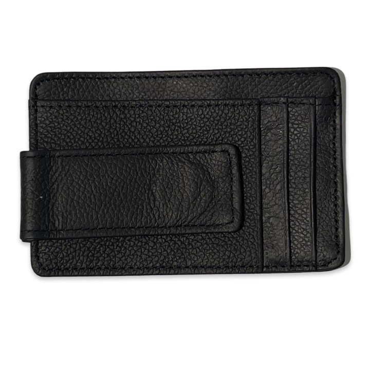Мъжки портфейл, За карти и документи, Кожа, Черен