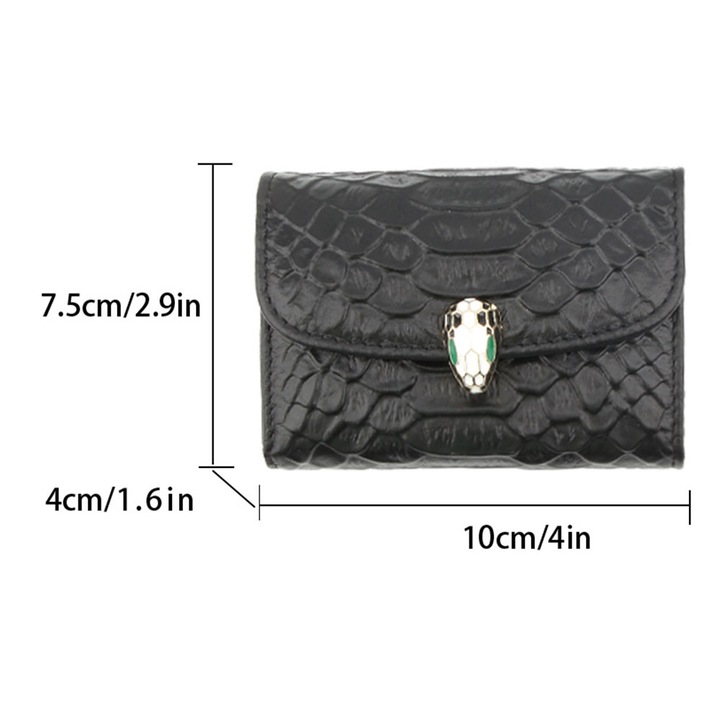 Portofel de Dama Elegant si Incapator, Asortabil cu Diverse Tinute pentru Femei, Piele Ecologica, Negru Lucios, PriStyle®