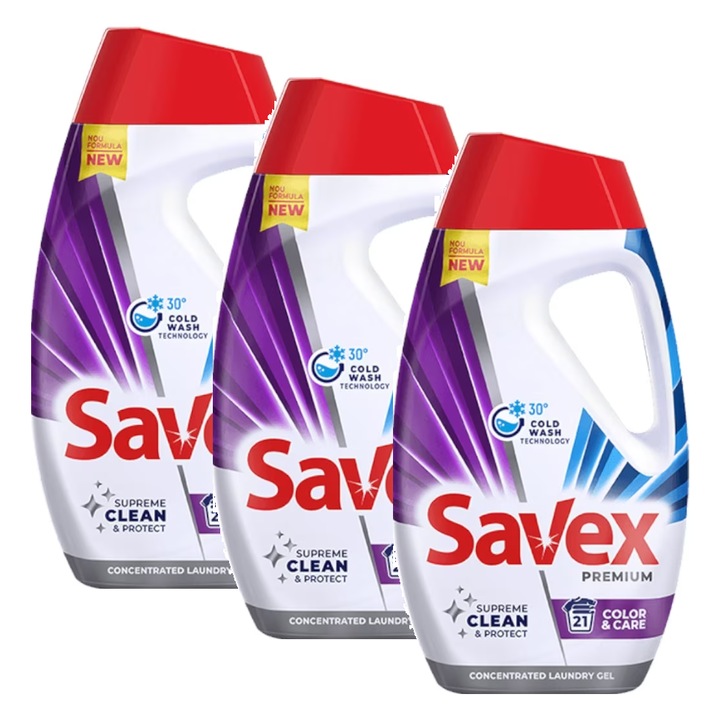 Detergent rufe automat Savex Premium Color & Care, 3 x 945 ml, 63 spalari