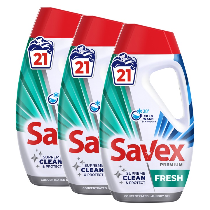 Detergent rufe automat Savex Premium Fresh, 3 x 945 ml, 63 spalari