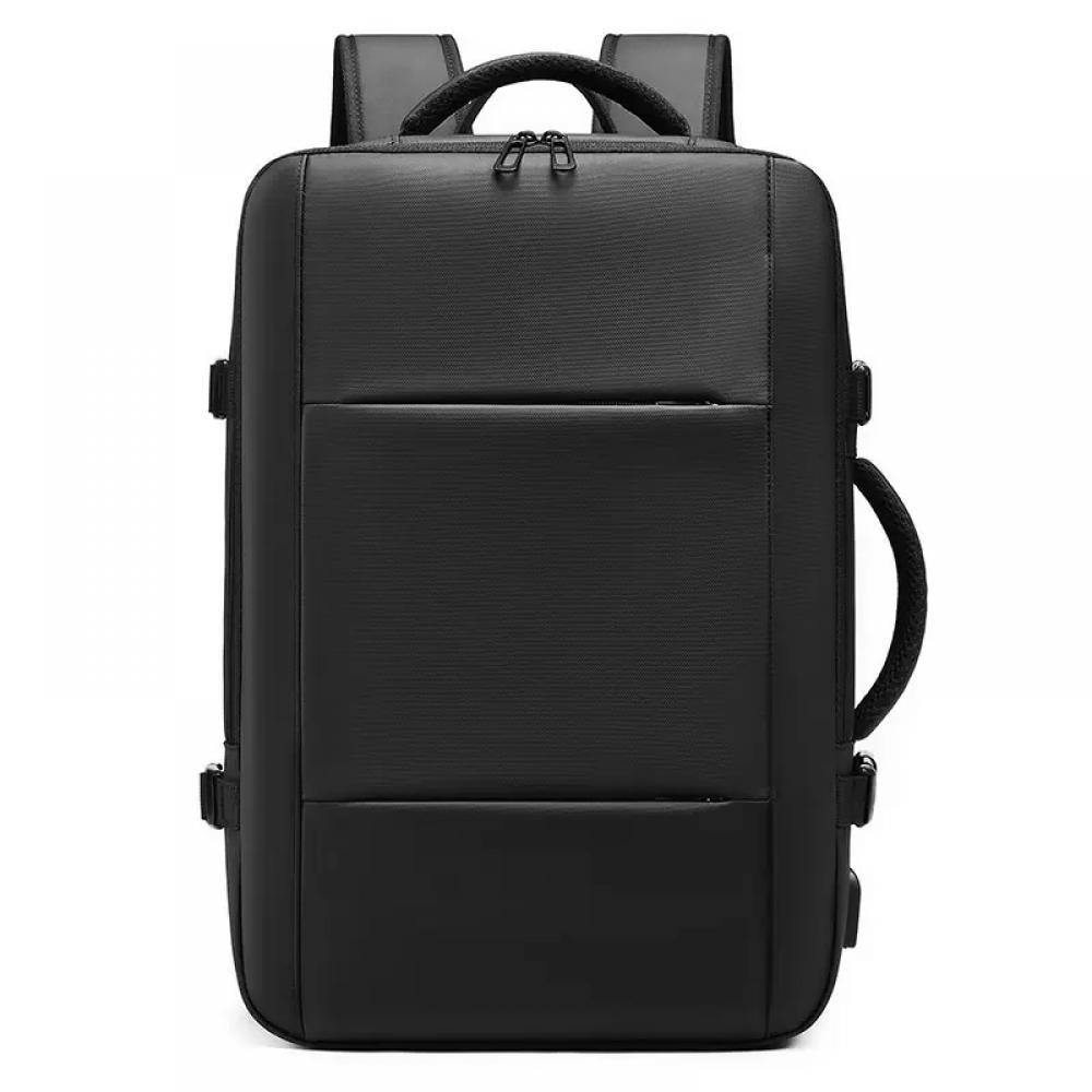 Rucsac MingLu pentru laptop 17.3 inch, extensibil 30-47L, port USB, impermeabil, spate ventilat, unisex, spatios, calatorie, scoala sau servici, negru