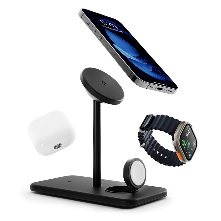 Стойка за безжично зареждане за iPhone / Apple Watch / Airpods, Twelve South HiRise 3 Deluxe, Magsafe, 15W, черна