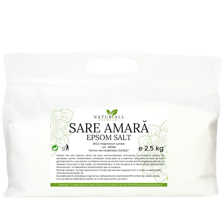 Sare de baie amara Epsom, 100% pura, 2.5 kg