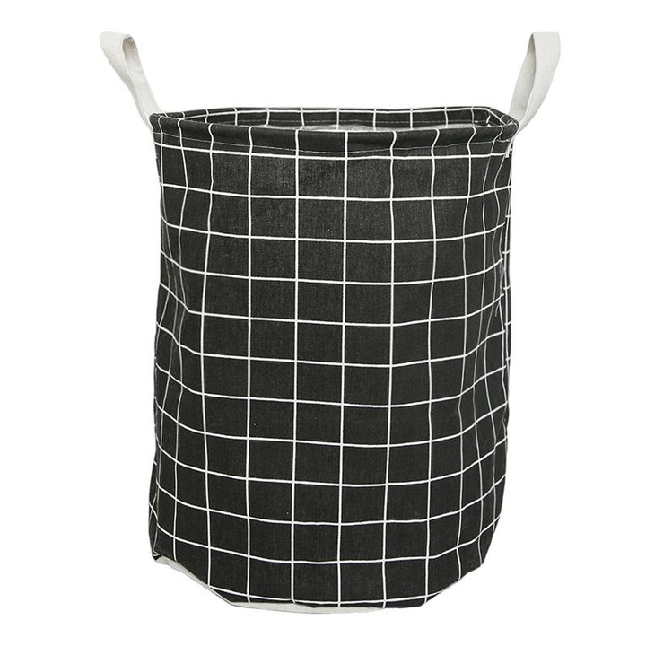 Szennyes kosár, vászon/pamut/polietilén, 40x50 cm, fehér/fekete