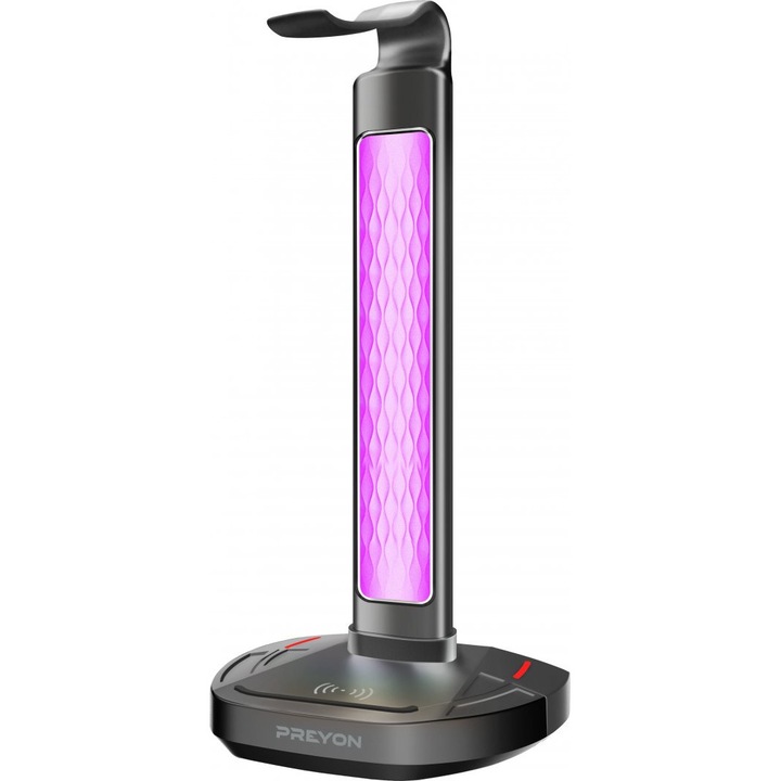 Стойка за слушалки PREYON Heron Beak, RGB, 3xUSB, черна