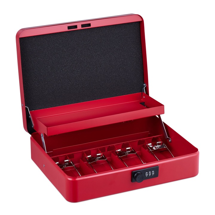 Caseta bani pentru bancnote si monede, Relaxdays, 8.5 x 30.5 x 25 cm, rosu