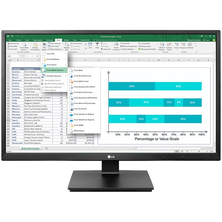 LG 24BK55YP-B LED monitor, 23.8", FullHD, 75Hz, 5ms, integrált HUB, Pivot, Beépített hangszórók, Fekete