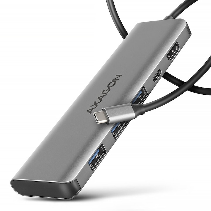 USB хъб, AXAGON HMC-5H USB-C 3.2 Gen 1 hub, 3x USB-A, 4K HDMI, PD 100W, 100cm USB-C cable