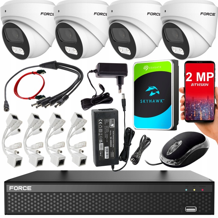 FORCE figyelőkészlet 4x 2MP Full HD IP kamera, 1TB HDD, kültéri, IP67