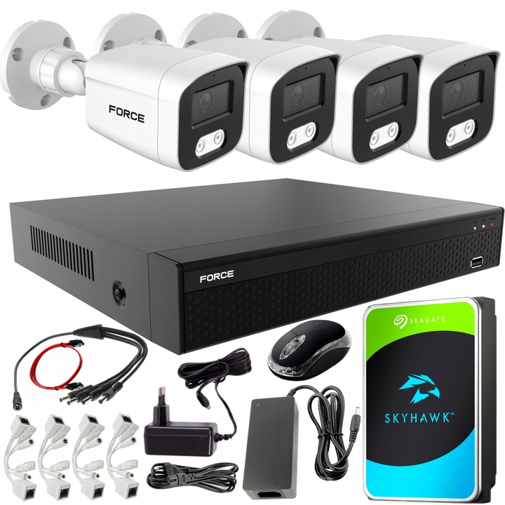 Force megfigyelő készlet, 4 IP kamera 2MP Full HD, IR25m, mozgásérzékelés, kültéri, 1TB HDD