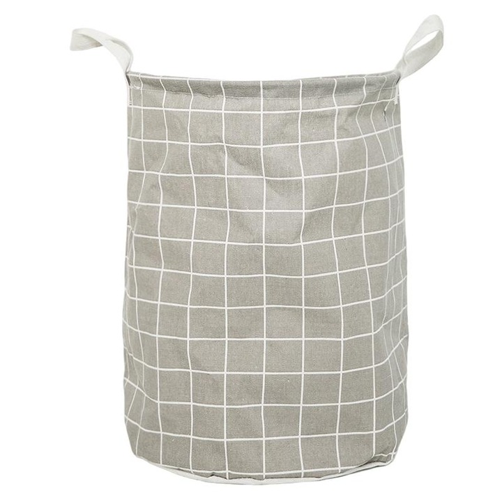Szennyes kosár, vászon/pamut/polietilén, 40x50 cm, szürke/fehér