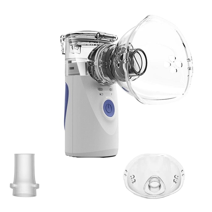 Portabil Aparat aerosoli, nebulizator,, validat clinic, ultrasonic, baterii si adaptor priza, tehnologie Mesh, accesorii, trusa depozitare, super silentios, alb