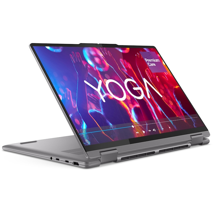 Laptop Lenovo Yoga 7 2-in-1 14AHP9 cu procesor AMD Ryzen™ 7 8840HS pana la 5.1GHz, 14" WUXGA OLED, Dolby® Vision™, DisplayHDR™, Glass, Touch, Lenovo® Digital Pen, 16GB LPDDR5x, 1TB SSD, AMD Radeon™ 780M Graphics, Windows® 11 Home, Arctic Grey.