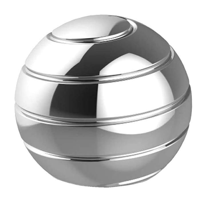 Giroszkóp asztali játék Premium, Nybgyy®, fonó, stresszoldó, szorongás, ADHD, gömb alakú, 55 mm, Alumínium, Ezüst