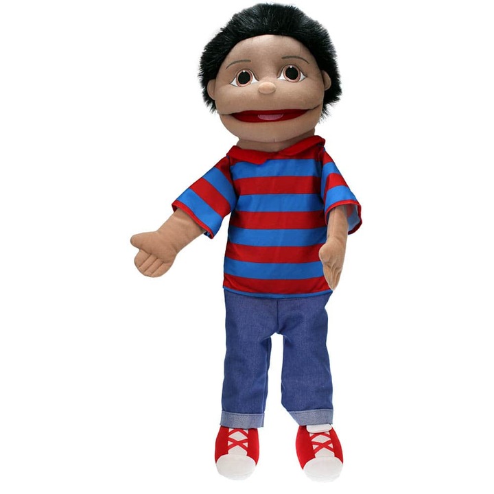 Figurina marioneta Antonio, 7-10 ani, 60 cm, piele crem inchis, haine incluse, cu maini si picioare flexibile