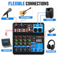 Mixer audio profesional, JESWO®, 5 canale, 16 efecte DSP, 48 V, Bluetooth, Placa de sunet, Placa de sunet integrata, inregistrare in timp real, Negru