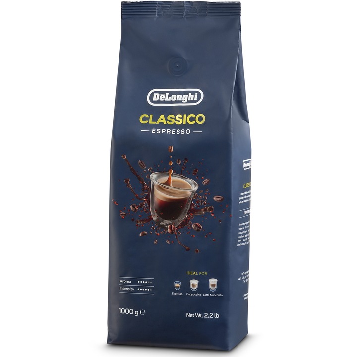 Кафе на зърна DE'LONGHI Classico Espresso, Нотки на бисквити, орехи, шоколад, 1 кг