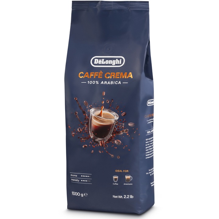 Cafea boabe DE’LONGHI Caffe Crema DLSC618, 100% Arabica, note fructate, caramel, 1kg