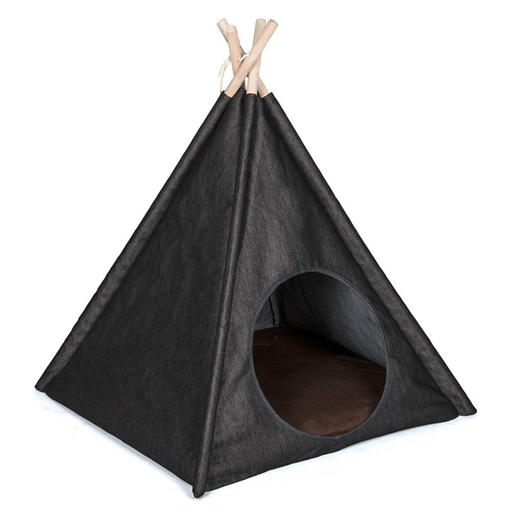 Cort pentru pisici si catei P.L.A.Y. Teepee Tent, Urban Denim 63x63x74 cm