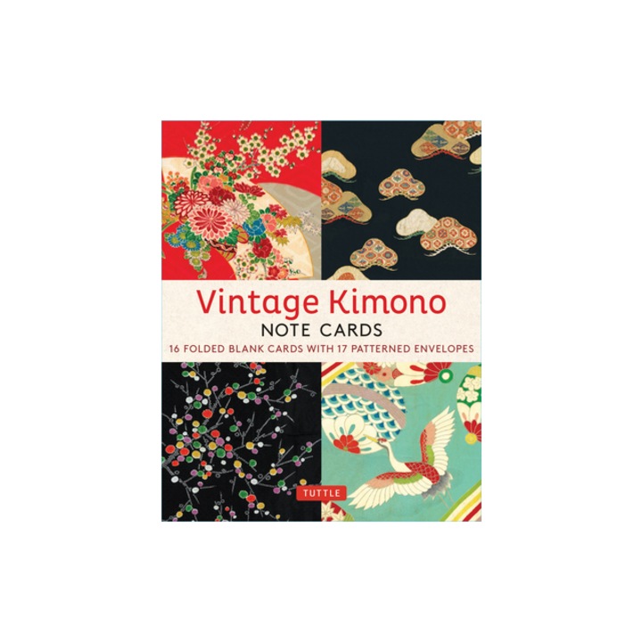 Vintage Kimono, 16 Note Cards 8 Illustrations from 1900's Vintage Japanese Kimono Fabrics Blank Cards with Envelopes in a Keepsake Box, Tuttle Studio