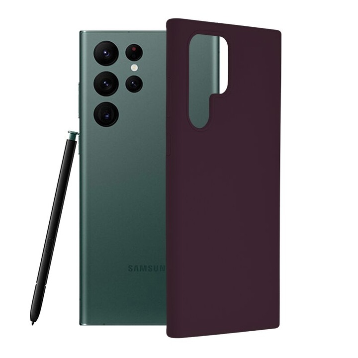 Husa de protectie compatibila cu Samsung Galaxy S22 Ultra, Silicon cu microfibra, Soft touch, Shock Resistance, Visiniu