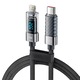 Кабел за зареждане и пренос на данни, Timebox, бързо зареждане 20 W, цифров дисплей, 2 м, найлон, USB-C към Lightning, съвместим с iPhone, Macbook, Airpods, сив