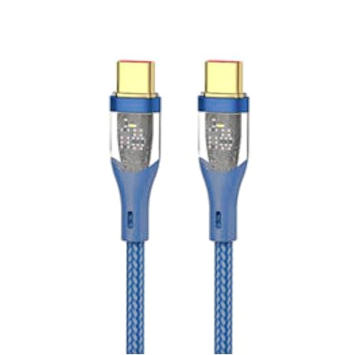 USB-C към Type-C кабел за данни и зареждане, бързо зареждане, 66 W, дължина на кабела 1 метър, текстилно покритие, син, Pannu HT S-004
