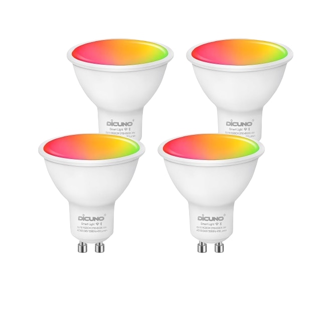 Set de 4 becuri LED inteligente DiCUNO, GU10, Dimabil 5W, MR16, RGB ...