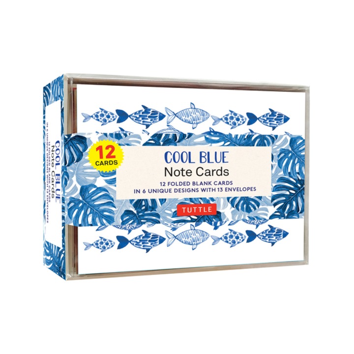 Cool Blue Note Cards - 12 Cards In 6 Designs with 13 Envelopes Card Sized 4 1/2 X 3 3/4 Inch, Tuttle Studio