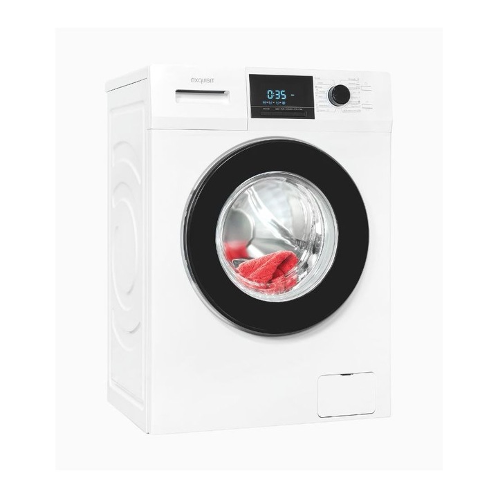 Masina de spalat rufe, Exquisit, capacitate 9 kg, clasa energetica A, 16 programe de spalare, 1400 rpm, pornire intarziata pana la 24 h, filtru pentru scame, afisaj LED, semnal acustic, clatire si spalare suplimentara, alb