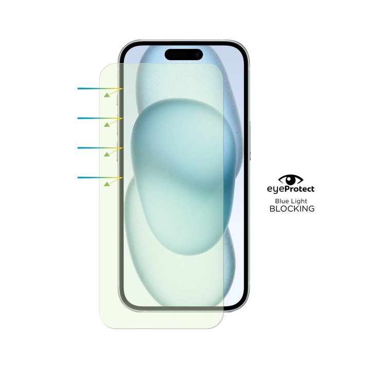 Folie pentru iPhone 15, Eye Protector, Blue Light Blocking Tempered Glass