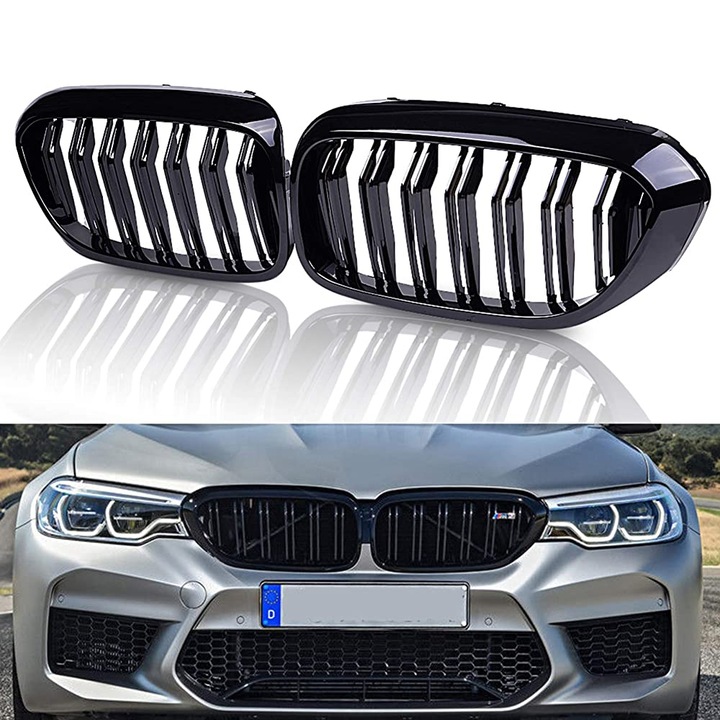 Motorháztető rács készlet, 2 db, BMW 5 sorozat G30 2020 autókhoz, fényes fekete ráccsal