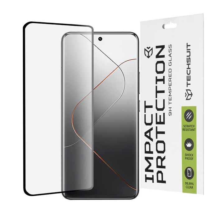Folie Xiaomi 14 Pro telefonhoz, Techsuit 111D teljes burkolat / teljes ragasztós üveg / 3D ívelt képernyő, fekete