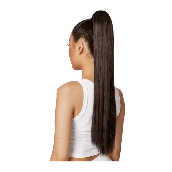 Coada de par extensie Ponytail, par drept, 60 cm, culoarea saten inchis, The Casius.®