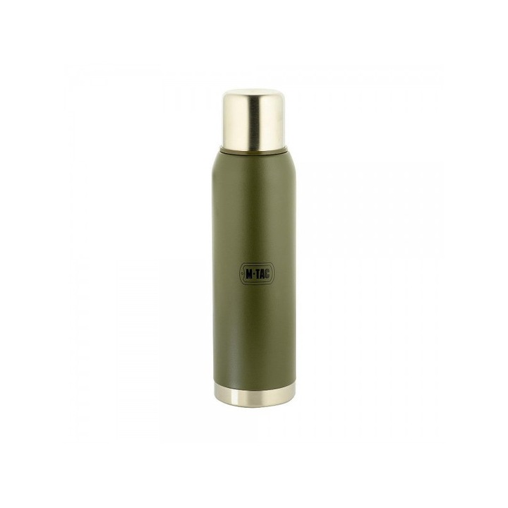 Termos perfect etans 1000 ml ultra rezistent M-Tac, otel inoxidabil, pereti dubli cu vid, profil suplu, greutate redusa, design militar, capac si ceasca, inchidere ermetica, 500 g, verde