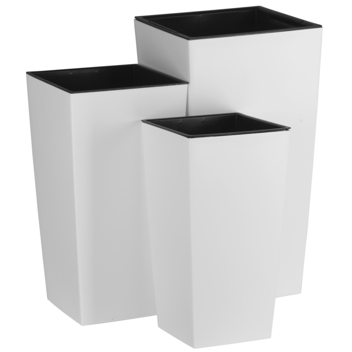 Set de Ghiveci 3x patrat Urbi square 14x26.5cm, 17x32.5cm, 19.5x37.5cm, Alb