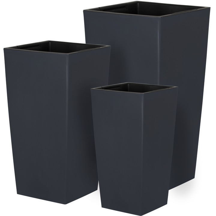 3x négyzet alakú edénykészlet Urbi négyzet 14x26,5cm, 17x32,5cm, 19,5x37,5cm, antracit