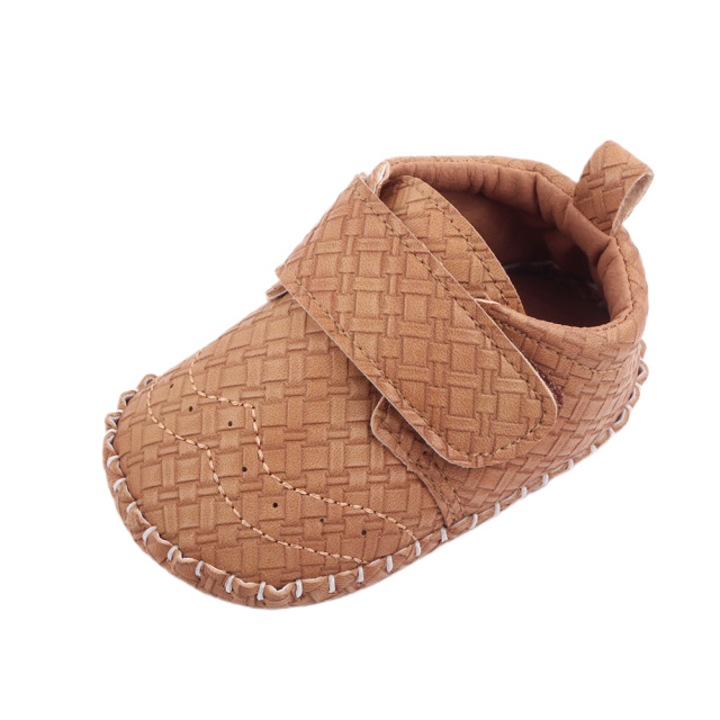 Pantofi SuperBaby, Cu Model, Elegant, Piele ecologica, Baieti, Velcro, Maro