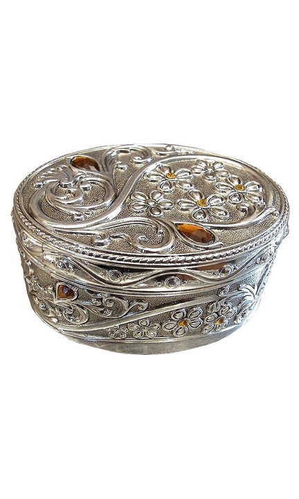 Cutie inele de logodna placata cu argint cu flori de chihlimbar