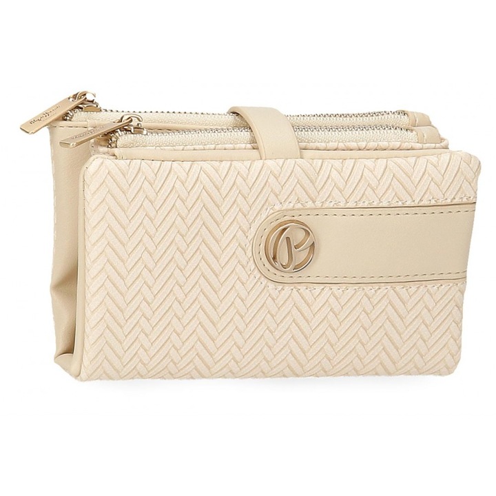Portofel dama, Pepe Jeans Sprig, portmoneu detasabil, sistem RFID, bej, 14.5x9x2 cm