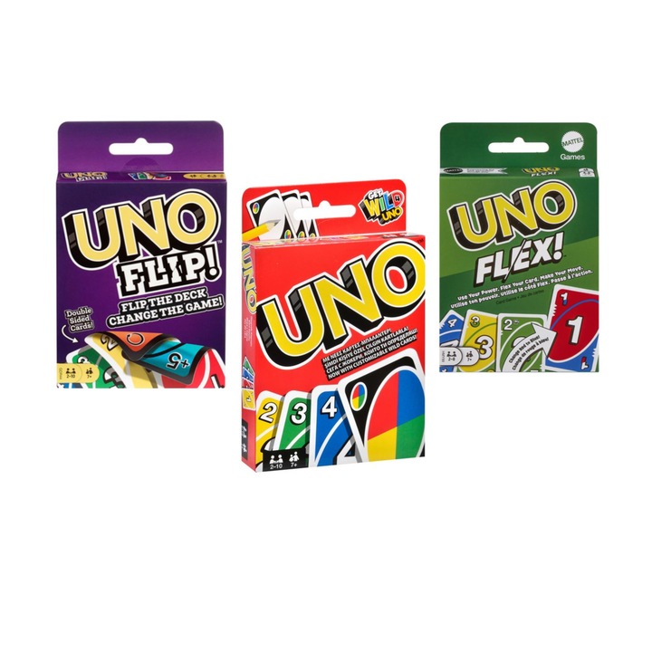 Set Joc de Societate UNO Flip, Uno Flex, UNO