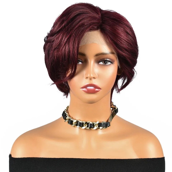 Peruca din par natural Michelle Burgundy, Oskar Shop