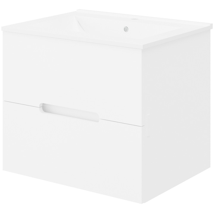 Kring Iris függesztett fürdőszobai bútor, 2 fiók, soft close és kerámia mosdókagylóval, fényes laminált MDF előlap, festett forgácslap, 61 x 46,5 x 53 cm, fehér
