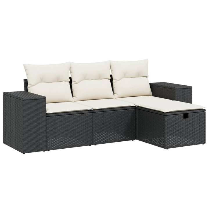 vidaXL 4 részes fekete polyrattan kerti ülőgarnitúra párnákkal 55 x 62 x 69 cm 30.4 kg