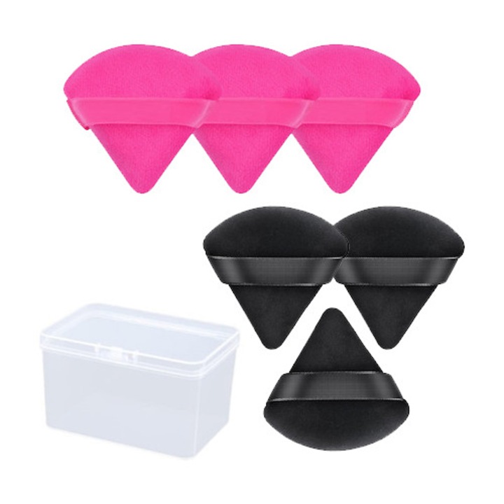 Set de puf de pulbere cu 6 pachete, esential pentru machiajul de calatorie, moale, uscat si umed, nu ocupa spatiu atunci cand transportati cu geanta, poate fi reutilizat, livrat la cutia de depozitare, negru/roz