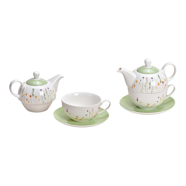 Set ceainic cu ceasca, Floral, Ceramica, Fara Infuzor, 0.4l