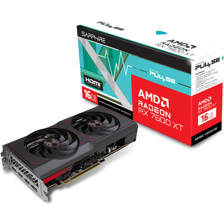 Видео карта Sapphire Radeon RX 7600 XT PULSE, 16GB GDDR6, 128-bit