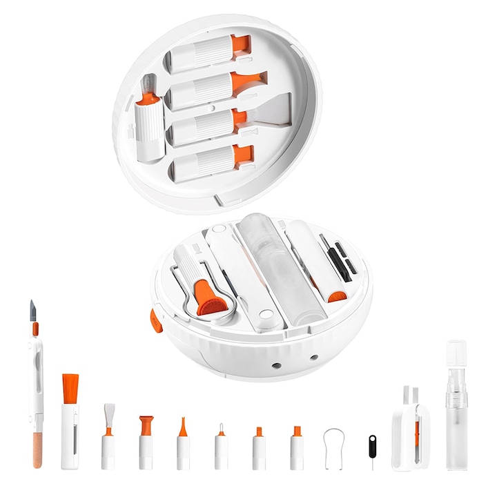 Kit multifunctional pentru curatarea produselor electronice 25-in-1, JESWO®, pentru Laptop, Tastatura, Telefon, Casti, Camera Foto, Alb